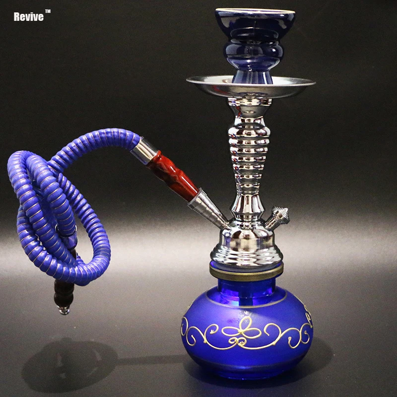 Glass Hookah 28.5cm Blue Shisha Chicha Complete Set Ceramic Bowl One