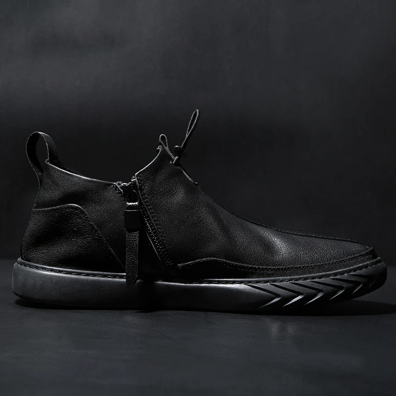 YIGER New Men Ankle Boots Genuine Leather Man Casual boots Cow Leather Winter with fur warm male shoes Black Chelsea Boots 0199