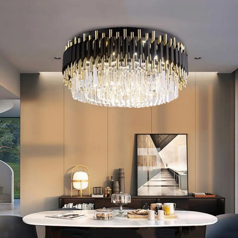 Роскошные черные люстры для роскошных гостиной хрустальный светильник круглый современный светодиодный люстры для спальни