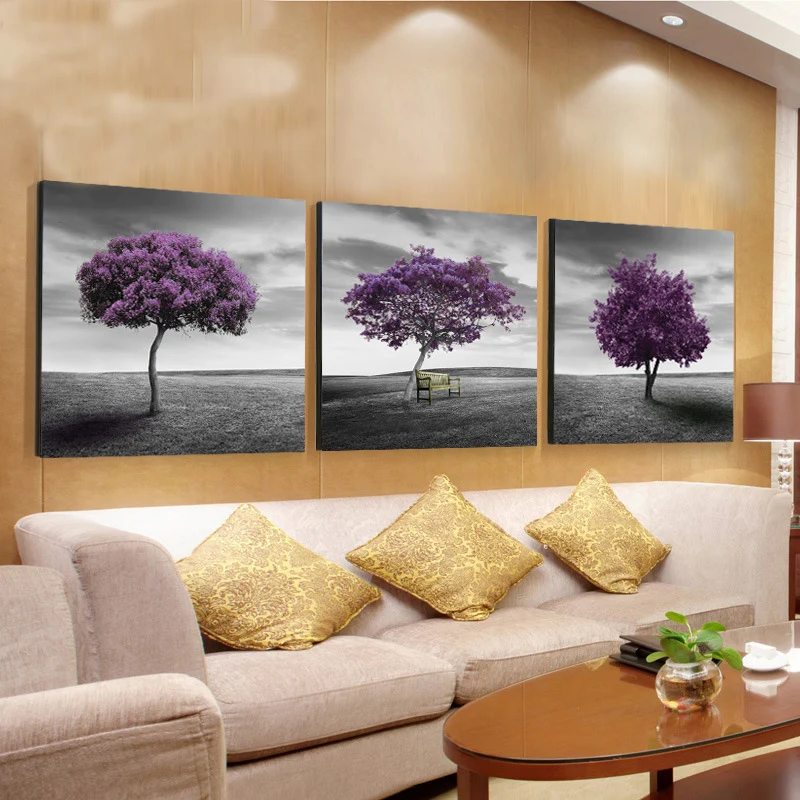

3Panels Wall Art Paint Abstract Lavender Blossoms Canvas Painting Fashion Modular Modern Flower Painting Calligraphy Home Decor