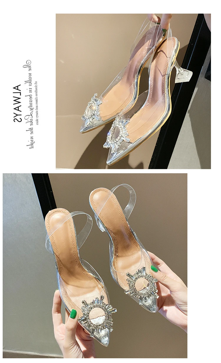 Transparent Sandals Platform Pointed Toe Crystal High Heels Clear Sandalias Women Summer Shoes Heels/6.5cm