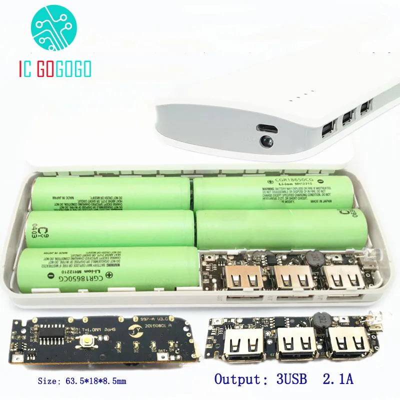 3 USB 5V 1A 1.5A 2.1A внешний аккумулятор зарядное устройство монтажная плата Повышающий Модуль питания банк питания+ 5S 18650 литий-ионный Чехол DIY Kit