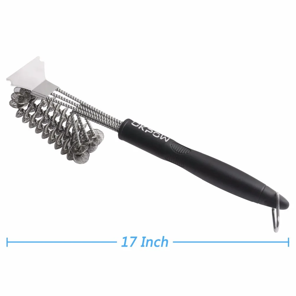

Set of 2 BBQ Grill Cleaning Brush, Heavy Duty 3-Wire Stainless Steel Barbecue Cleaner Brushes Tool Accessories with Long Handle