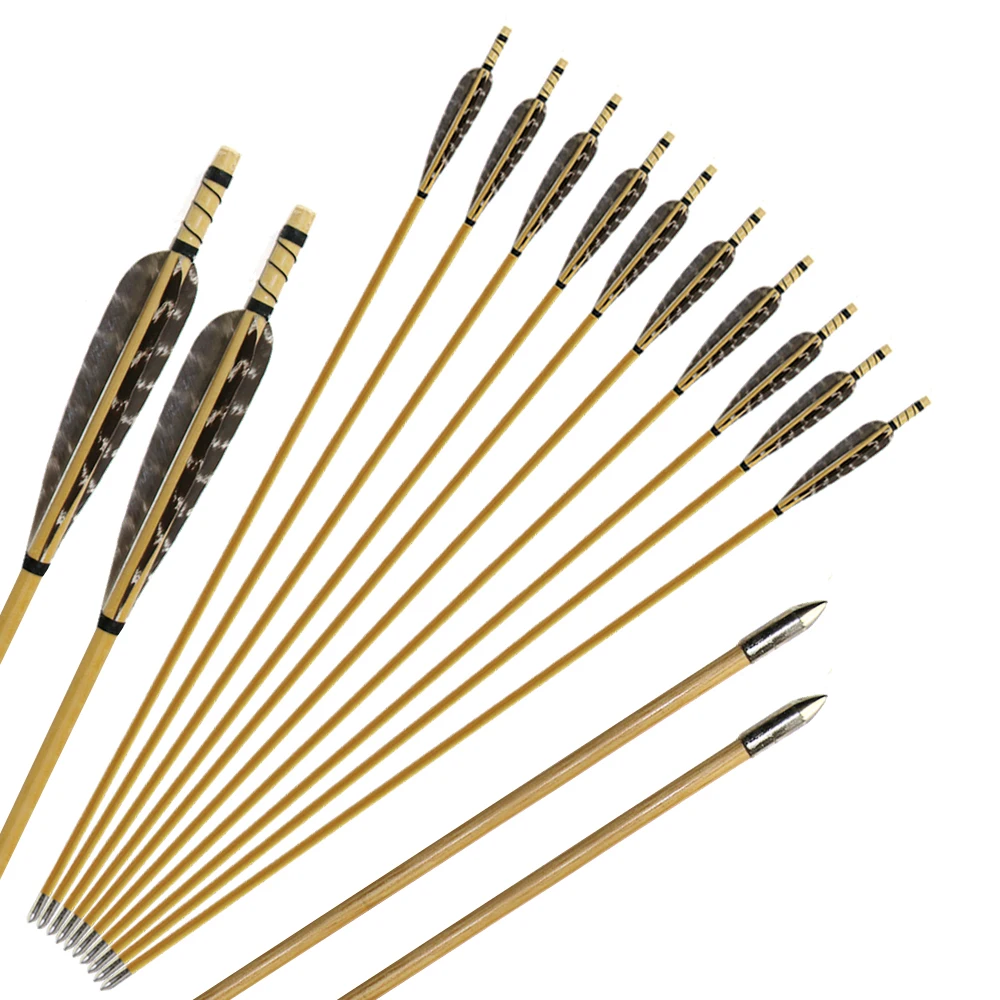 6pcs 31.5inch Diameter 8.5mm Wood Arrow Turkey Feather Wooden arrows Archery Shooting Practice Silver Steel Arrowhead