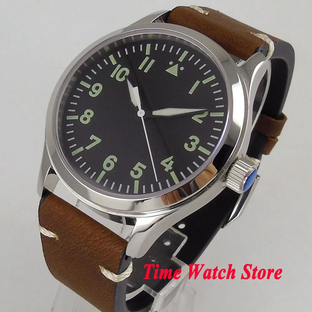 Corgeut 42 мм Miyota 8215 5ATM Автоматические наручные часы для мужчин сапфировое стекло светящийся Водонепроницаемый черный циферблат белые зеленые метки - Цвет: Green marks