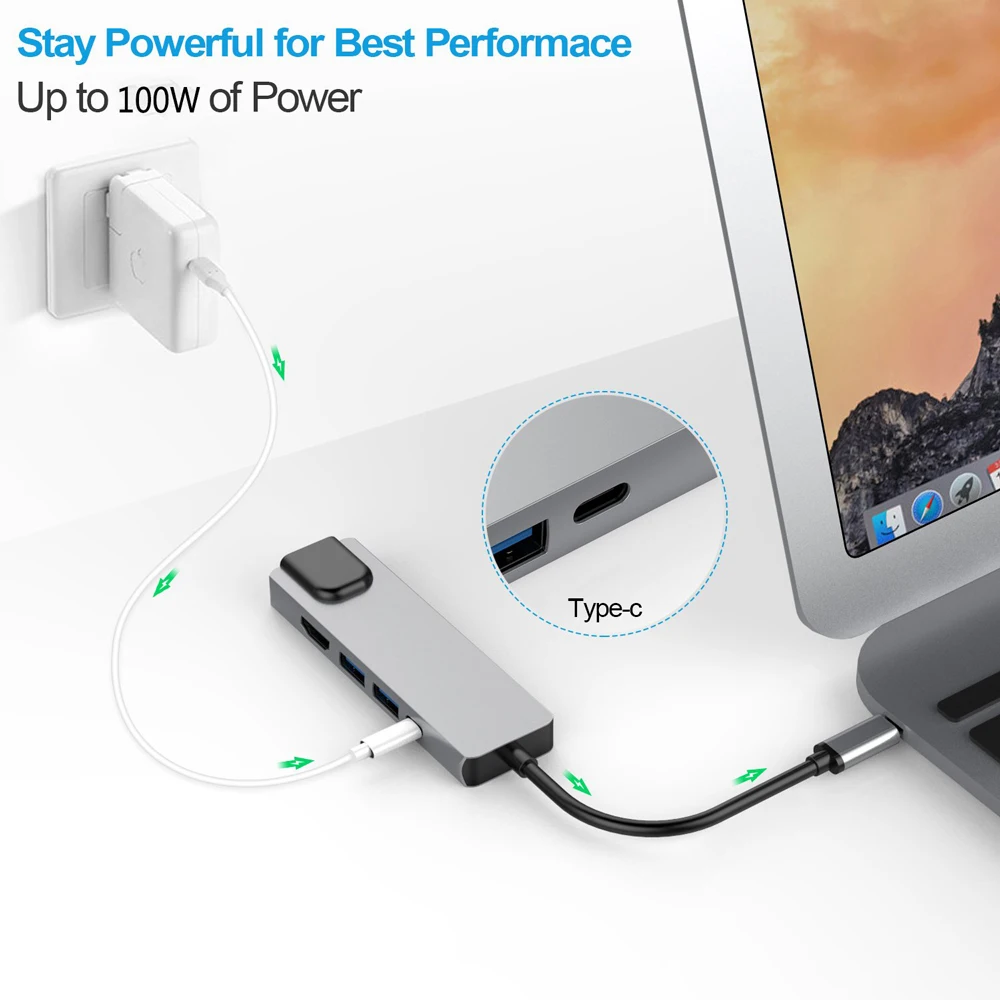 Концентратор USB Type C Thunderbolt 3 адаптер с 4K HDMI RJ45 Gigabit Ethernet USB 3,0 порты USB C сетевой адаптер для MacBook Pro