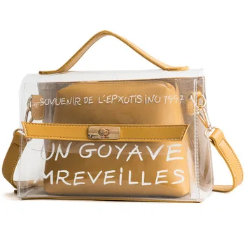 

Women Handbags Transparent Bag yellow Clear PVC Jelly Small Tote Messenger Bags Female Crossbody Shoulder Bag wholesale