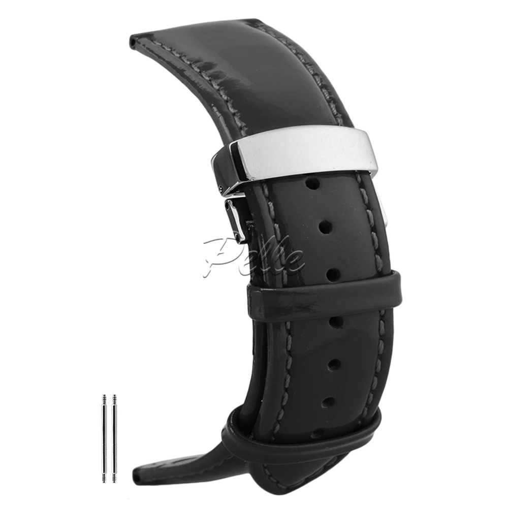 

Pelle Leather Watch Bands Straps Replacements Polished High Gloss 14mm Waterproof Watchband Female Black