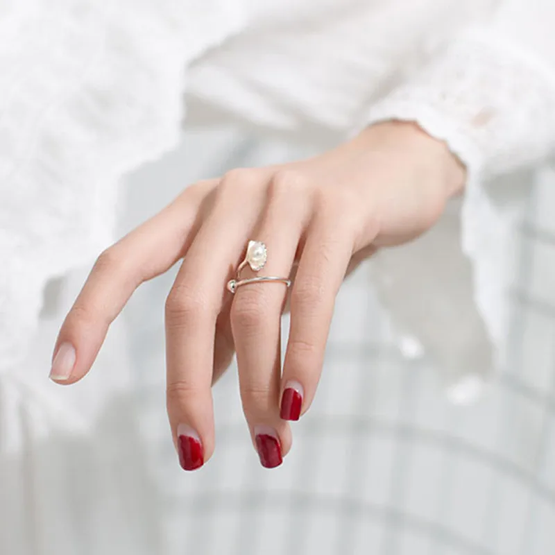 INZATT Настоящее серебро 925 проба жемчужное растительное кольцо для модных женщин ювелирные украшения милые минималистичные аксессуары подарок