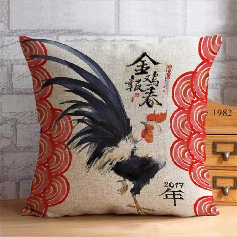 Bantal Dekoratif Unik Seri Ayam Dicetak Linen Cotton Home Decor