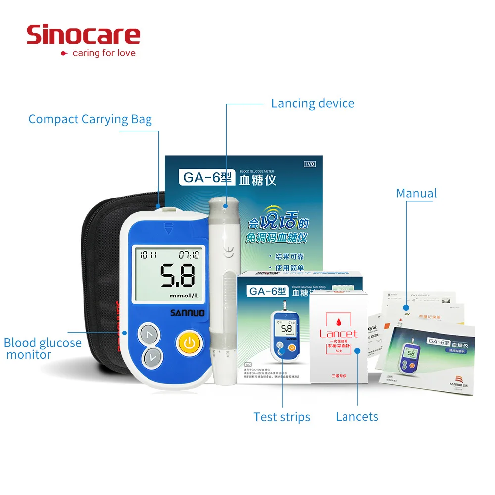 Sinocare GA-6 тест-полоски для измерения уровня глюкозы в крови и Ланцеты для диабета