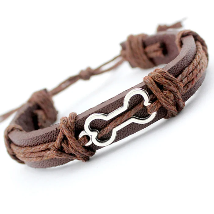

Dog Bones Paw Fish Turtle Tortoise Scissors Skull Crown Arrow Mask Dragon Charm Brown Wax Leather Bracelets Women Men Jewelry