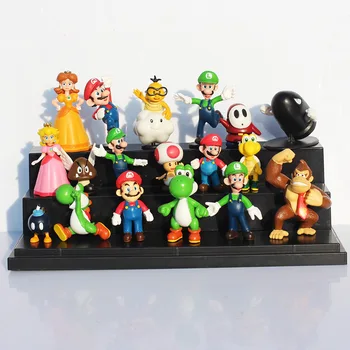 

18pcs/set Super Mario Bros yoshi dinosaur Peach toad Goomba PVC Action Figures toy Free Shipping
