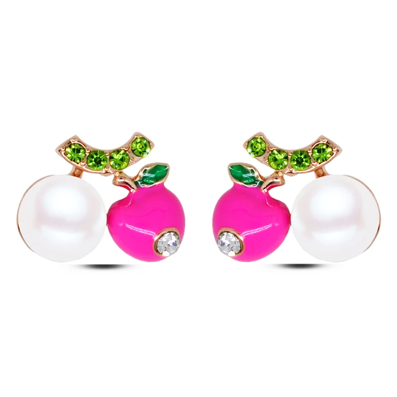 2 Colors, Crystal Cherry Shaped Studs Jewelry Earrings for Women