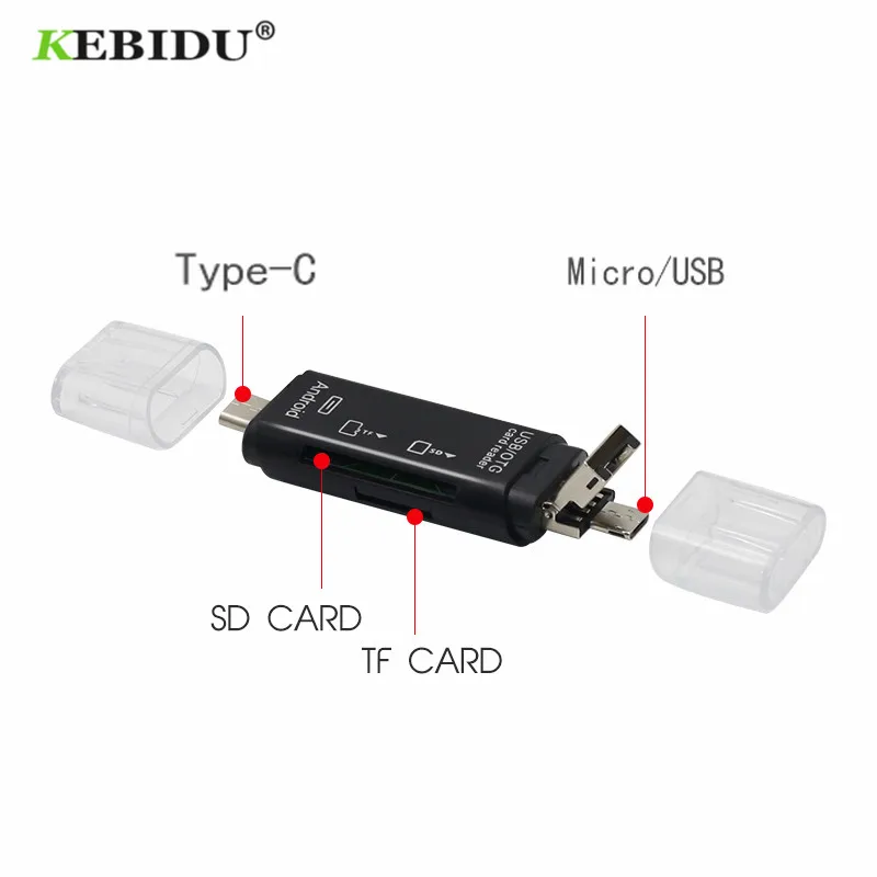 Kebidu портативный Type C micro USB OTG TF SD кардридер адаптер высокоскоростной USB2.0 для ПК