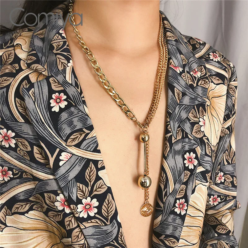 Ожерелье Comiya из цинкового сплава с длинными звеньями, ожерелье с кистями и шариковым глазом золотого цвета в Корейском стиле, индийские ювелирные изделия, модное ювелирное изделие