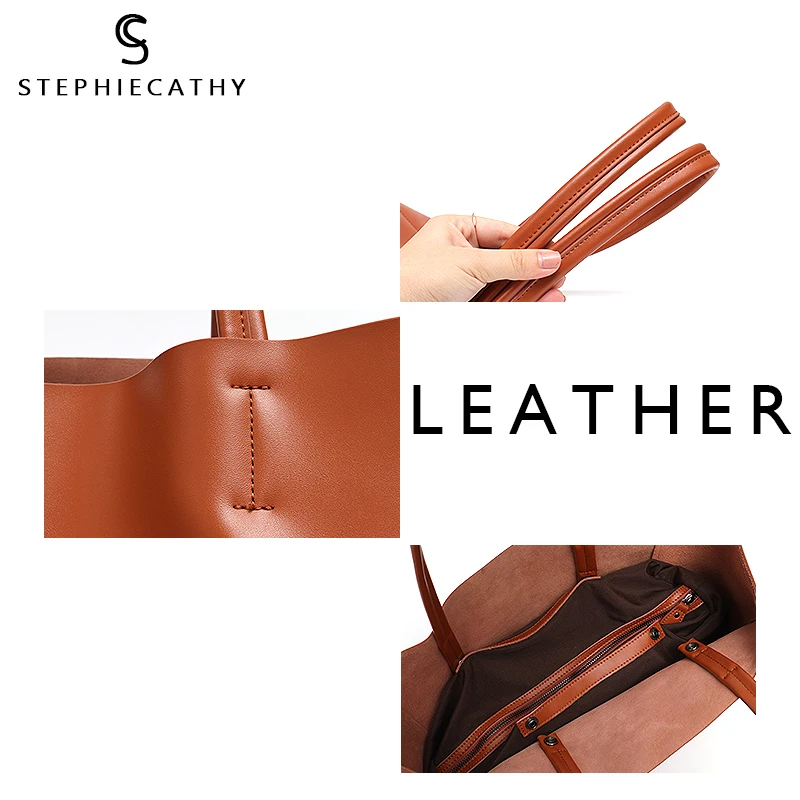 SC Luxury Brand Cow Leather Tote Bags Designer Cowhide Handbags Women Shoulder Bags Fashion Female Large Capacity Liner Bag