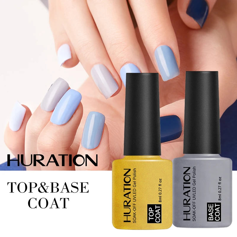 Huration Nail Base Coat Semi Permanent 8ml Soak Off UV LED Nail Gel Polish Color Top