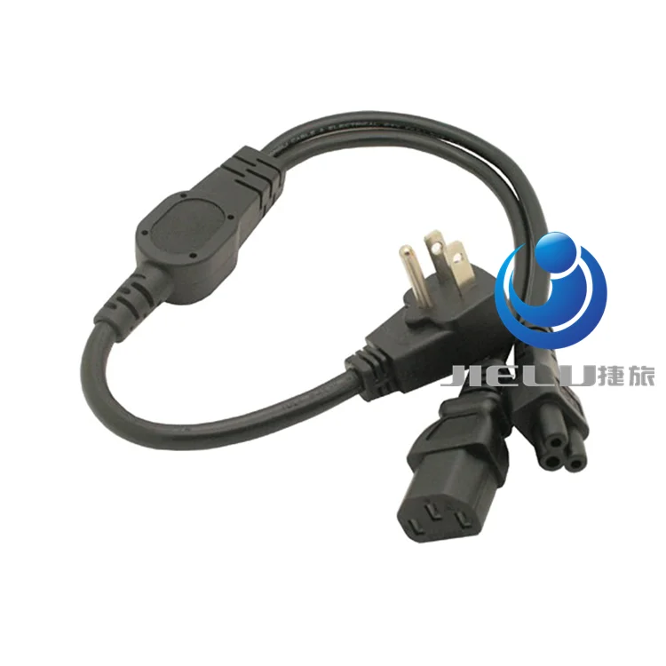 

2 in 1 Flat Nema 5-15P Plug to IEC 320 C13 C5 Y Splitter Power Cord/Cable About 30CM