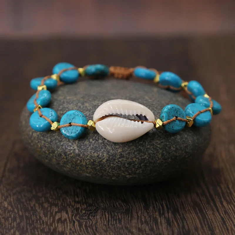 

2019 Ammonite Fossils Seashell Snail charm Handmade wrap bracelet s turquoises Charm Wrap Bracelets Handmade Boho Bracelet