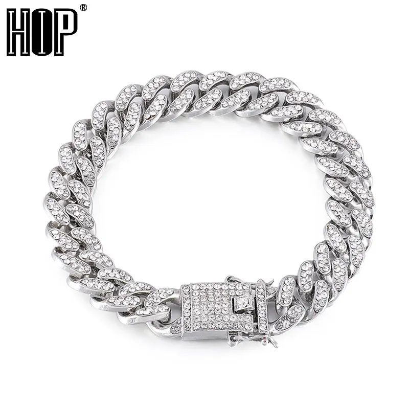 Hip Hop AAA Bling Miami Cuban Chain Iced Out Men's Bracelet Rhinestone Zircon Paved Bracelets With Butterfly for Men Jewelry