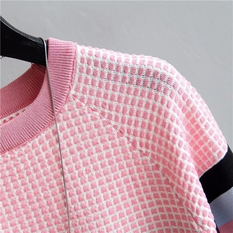 Patchwork short sleeve sweater women knitted pullover Korean fashion slim sweaters summer and autumn new arrival