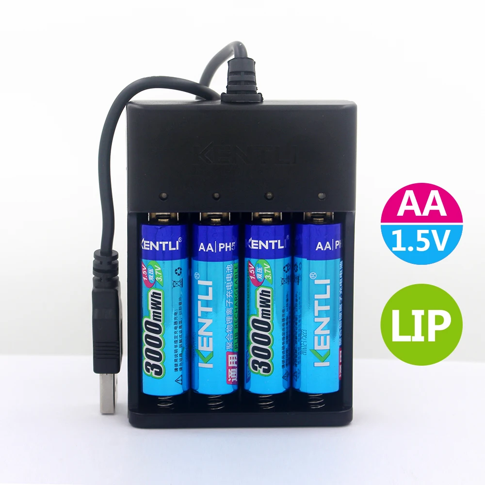 Günstig KENTLI 1,5 v 3000mWh keine speicher wirkung aa wiederaufladbare li ion polymer lithium batterie + 4 slots USB Ladegerät