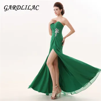 

Chiffon Applique Beading Sweethert Green Long Evening Dress Side Split Formal Evening Party Gowns Vestidos para festa