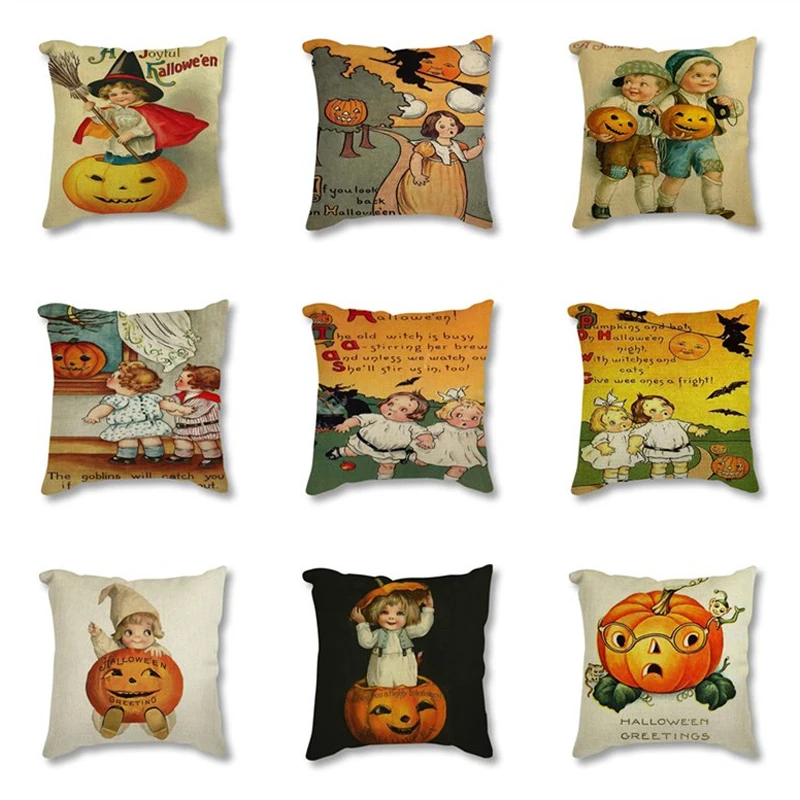 

Happy Fall Thanksgiving Cushion Cover Square Pillow Case 45x45 Happy Halloween Party Decor Cushion Cover for Sofa Home Kids Gift