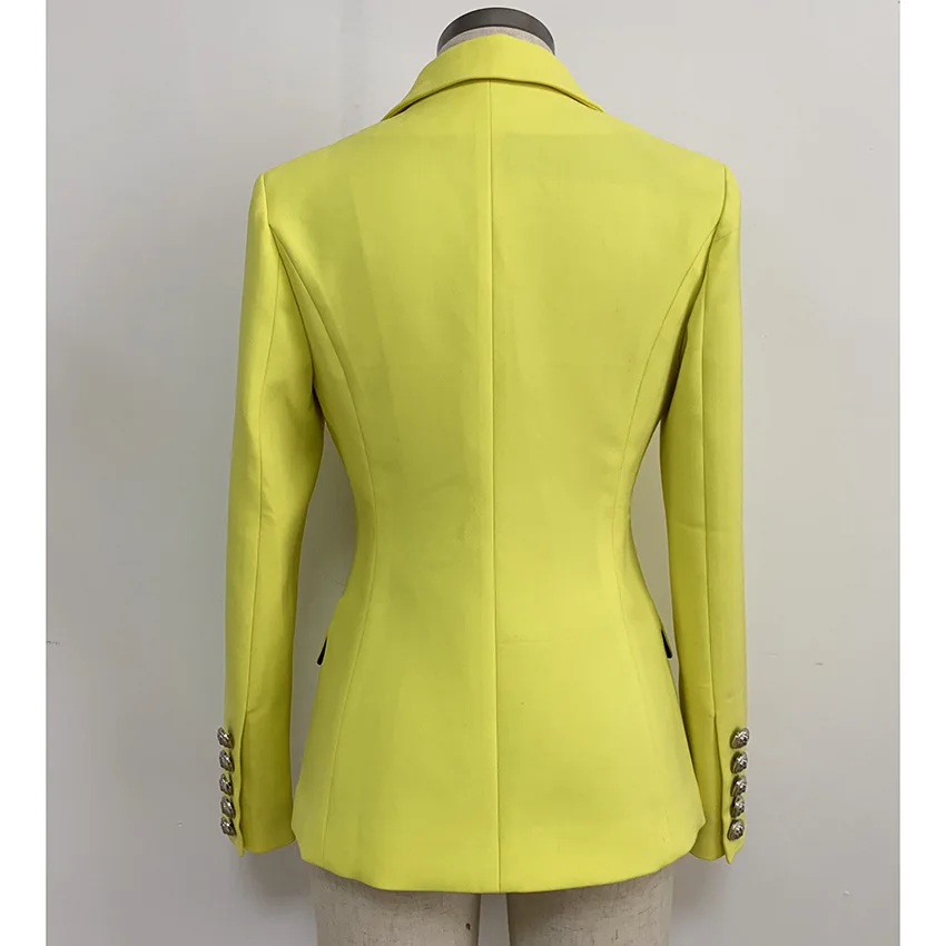 Подиумные дизайнерские европейские и американские женские яркие облегающие блейзеры двубортные куртки лимонно-желтые блейзеры