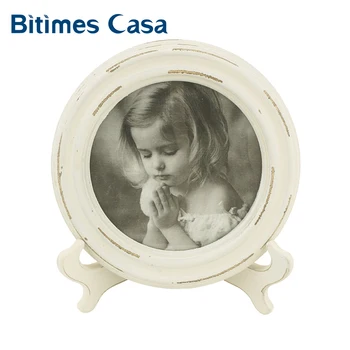 

Bitimes Table Picture Photo Frame Classic Vintage Retro Wood MDF With Holder Round Shape Shabby-chic Home Decoration