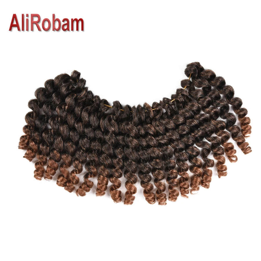 

AliRobam 8Inch Short Synthetic Curly Hair Ombre Crochet Hair Extensions 20 Strands/pack Jamaican Bounce Wand Curl Braids Hair