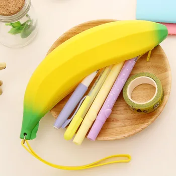 

1 PCS New Creative Cute Novelty Yellow Banana Silicone Pencil Bag Stationery Case Dual Promotional Gift Small Change Storage Bag