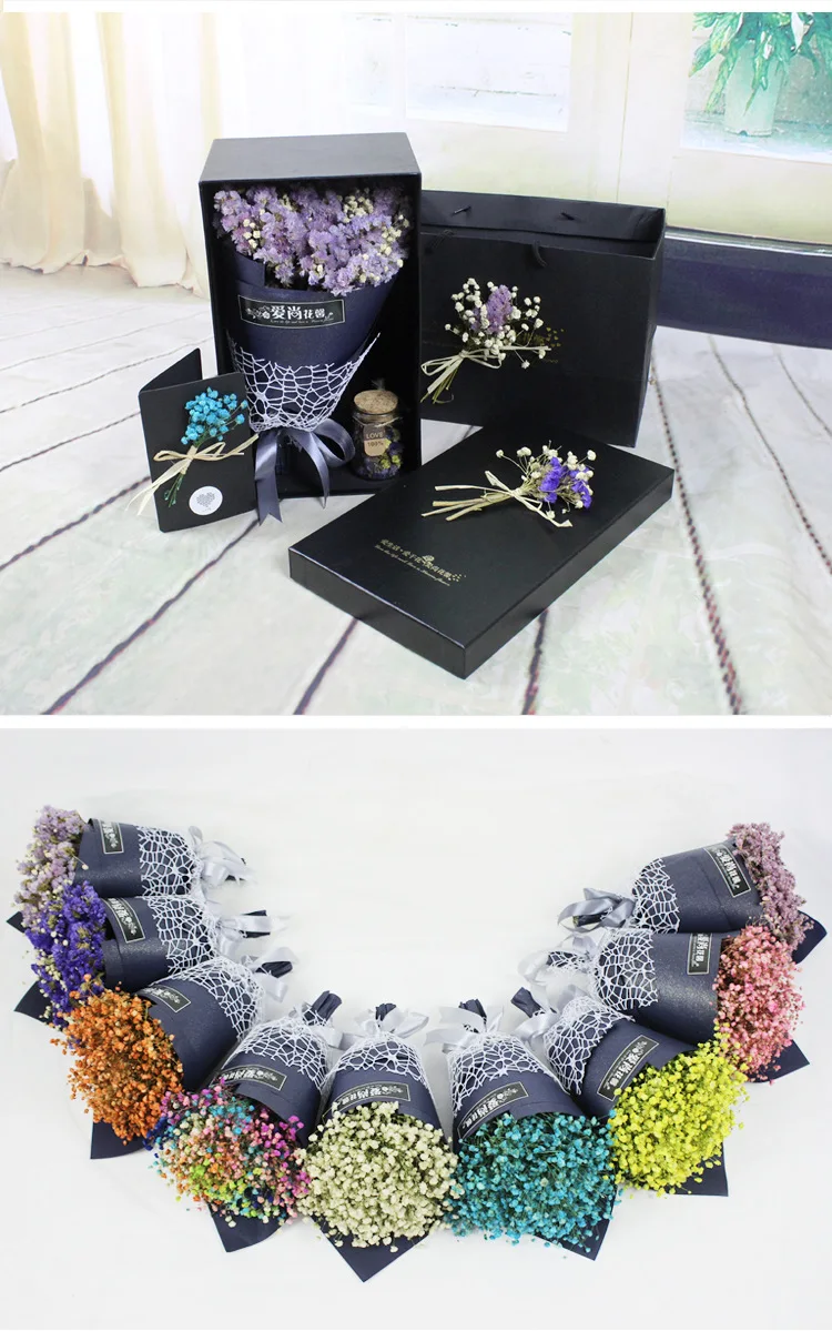 Flone Creative Gypsophila Dried Flower Bouquet Gift Dried Flowers Simulation Gypsophila Gift Box Valentine's Day Gifts Flower (1)