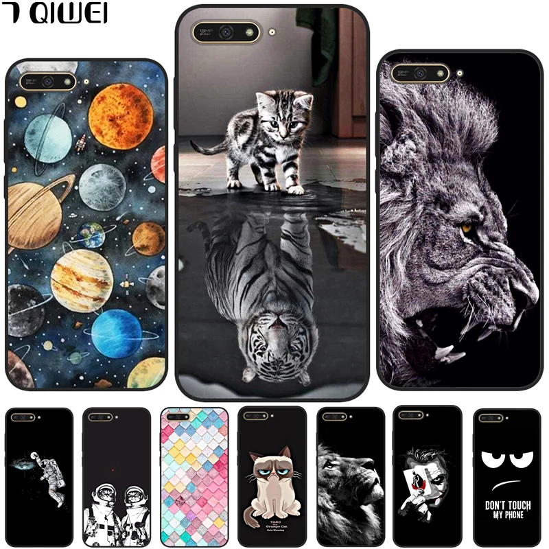 

For Huawei Y6 2018 Case ATU-L21 Black Silicone Back Cover For Huawei Y6 2018 Cover ATU L21 Cool Cartoon Funda atu-lx3 Slim
