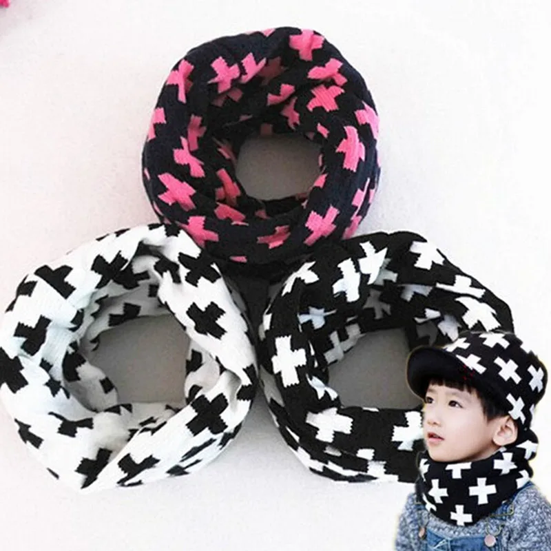Winter new children's baby wool scarf men women knitting warm scarves cross thick boys girls outdoor O ring collar kids neckwear
