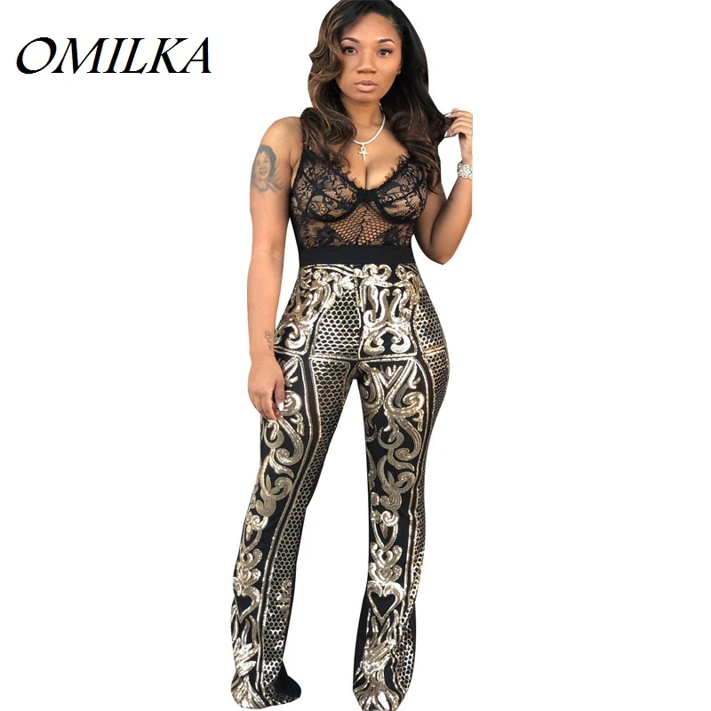 

OMILKA 2019 Autumn Winter Women High Waist Geometrical Bling Sequin Pants Sexy Black Glitter Skinny Club Party Pencil Pants
