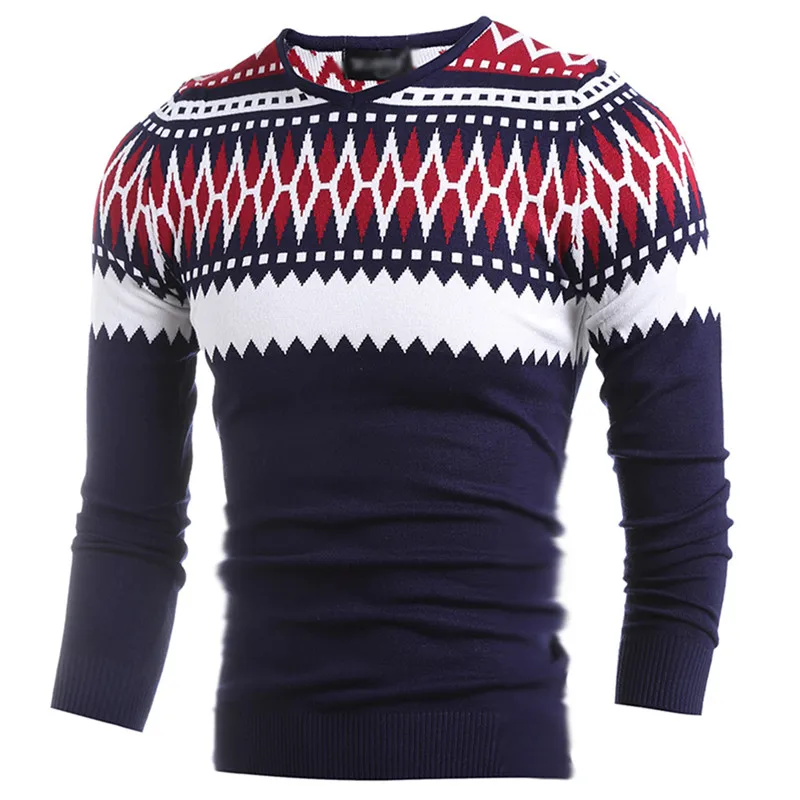Мужской тонкий пуловер с v-образным вырезом, вязаный джемпер, свитер, трикотаж, Pull Homme, топы, теплый стильный свитер с длинным рукавом, пальто 016 - Цвет: Red