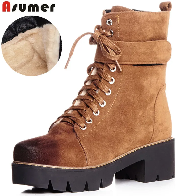 Женские ботильоны на платформе ASUMER черные утепленные из искусственного нубука
