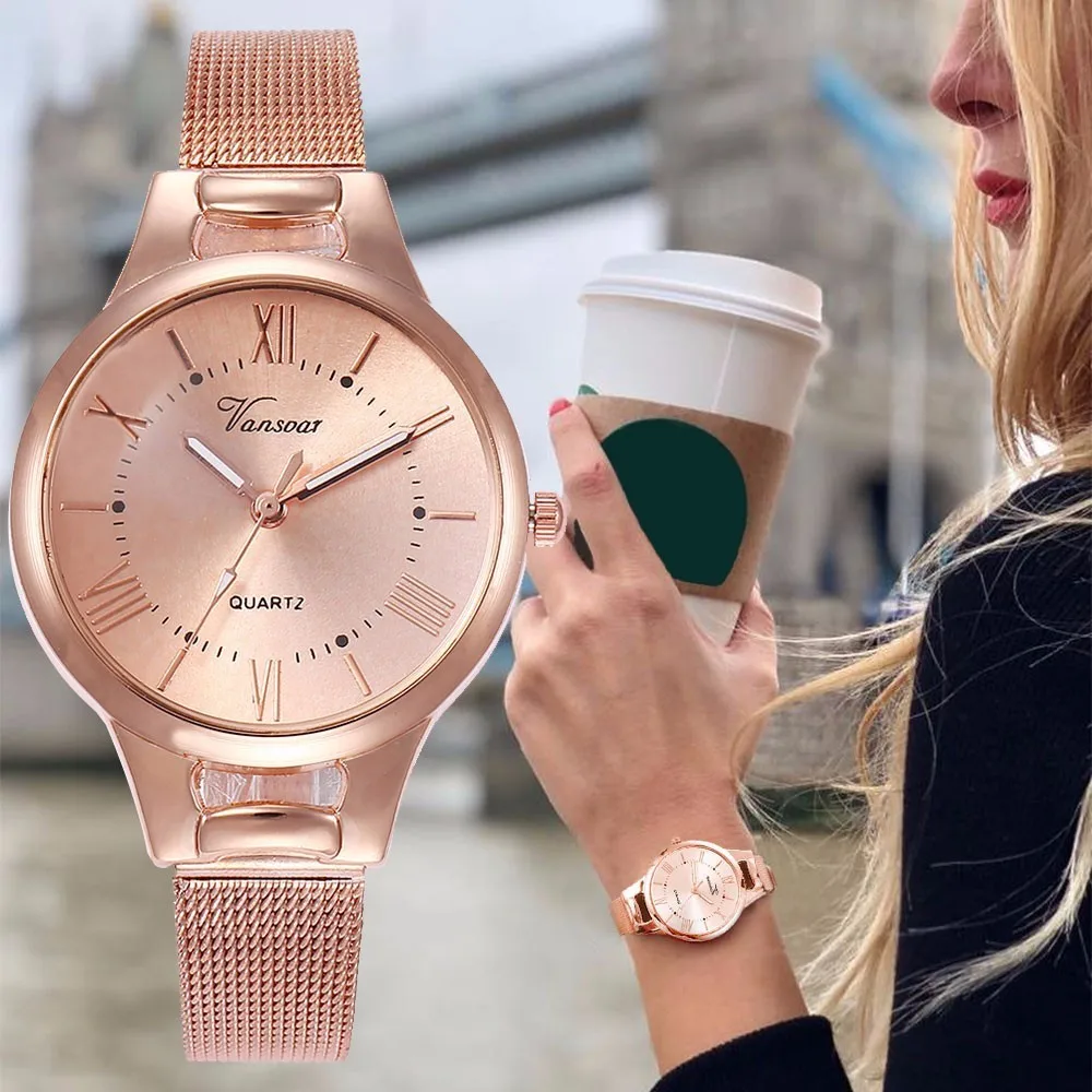

Vansvar Brand Fashion Women Roma Dial Quartz Watch Casual Ladies Luxury Stainless Steel Watch Gift Clock Relogio Feminino