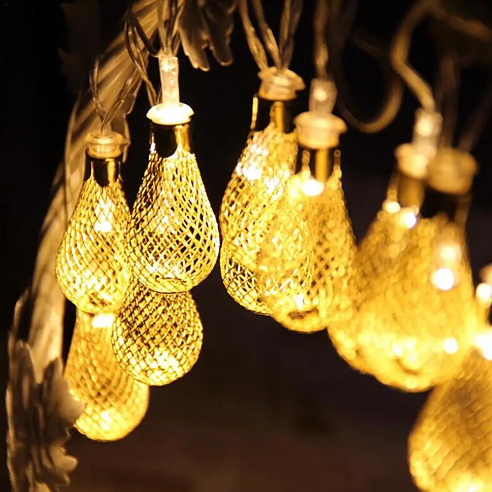 

Holiday LED String Light 38LEDs Iron Moroccan Water Drop Lantern Ball Fairy String Rope For Home Party Decoration EU Plug