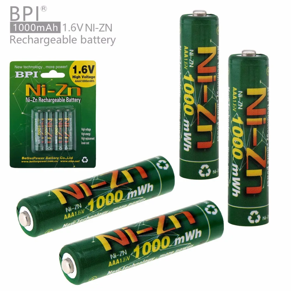 

BPI 4pcs AAA 1.6V 1000mAh High Capacity Ni-Zn LSD Rechargeable Battery with 10A Current Discharge for Toys / Cameras / Headlamps