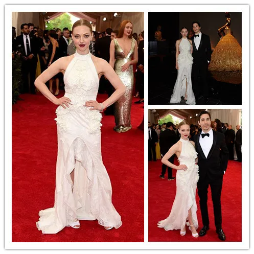 Mgc03 Met Gala vestidos de celebridades elegante Amanda Seyfried Red elbise manga vestidos vestidos de noite