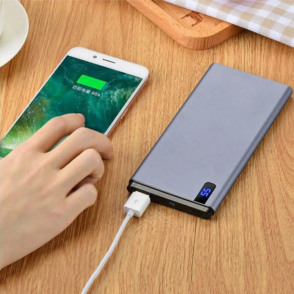 Power Bank 10000 мАч ультра тонкий ЖК полимерный Мобильный аккумулятор Портативная