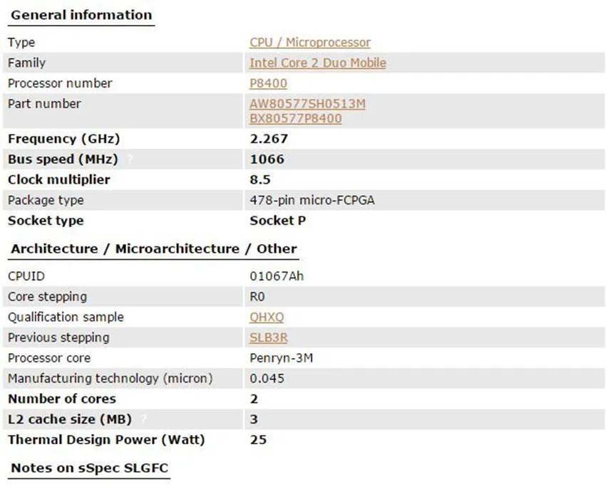 Для Intel Core 2 Duo P8400 Процессор 2,26 г 3 м Процессор 1066 МГц 25 Вт PGA ноутбук процессор совместим PM45 GM45 чипсет