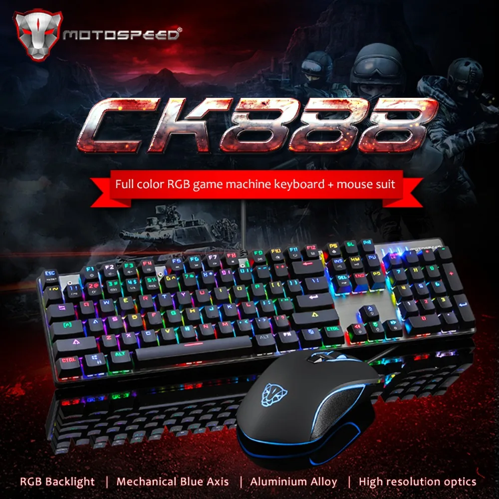 Motospeed CK888 механическая клавиатура RGB подсветка светодиодный USB Проводная клавиатура мышь набор с кабелем 1,8 м для компьютера Pro Gamer