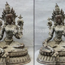 Xd 00896 1" Тибет Изысканный Чистая Бронза Медь Джосс Зеленая Тара Будда Богиня Сиденья Статуя