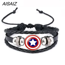 Американский супергерой, супергерой, Бэтмен, Человек-паук, Железный человек, Супермен, логотип, кожаный браслет для мальчиков, стеклянный браслет из кабошона