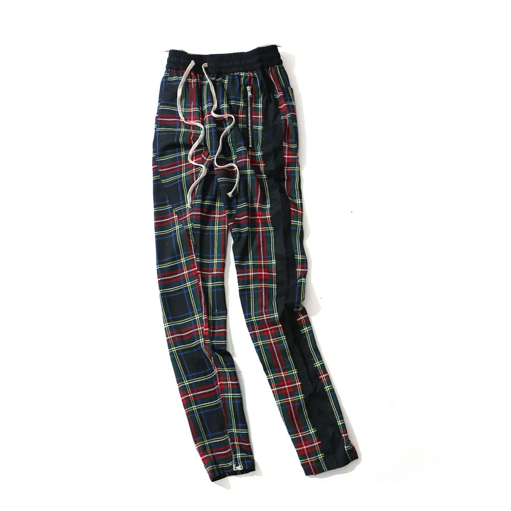 Шотландские уличные винтажные мужские штаны в клетку, на молнии, уличная одежда, повседневные спортивные штаны, брюки в стиле хип-хоп, спортивные штаны на завязках - Цвет: Зеленый