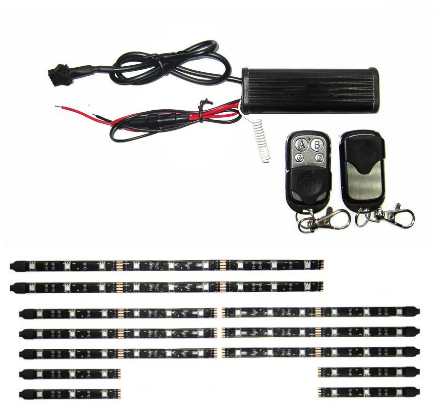 

LDDCZENGHUITEC 12V 12PCS RGB 5050SMD LED Car Motorcycle Glow Lights Flexible Neon Strips Chopper Frame With Remote Controller